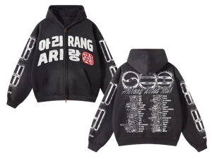 Arirang Korean Stamp Faded Distressed Mineral Wash Zip Up Hoodies [Pre-Order]