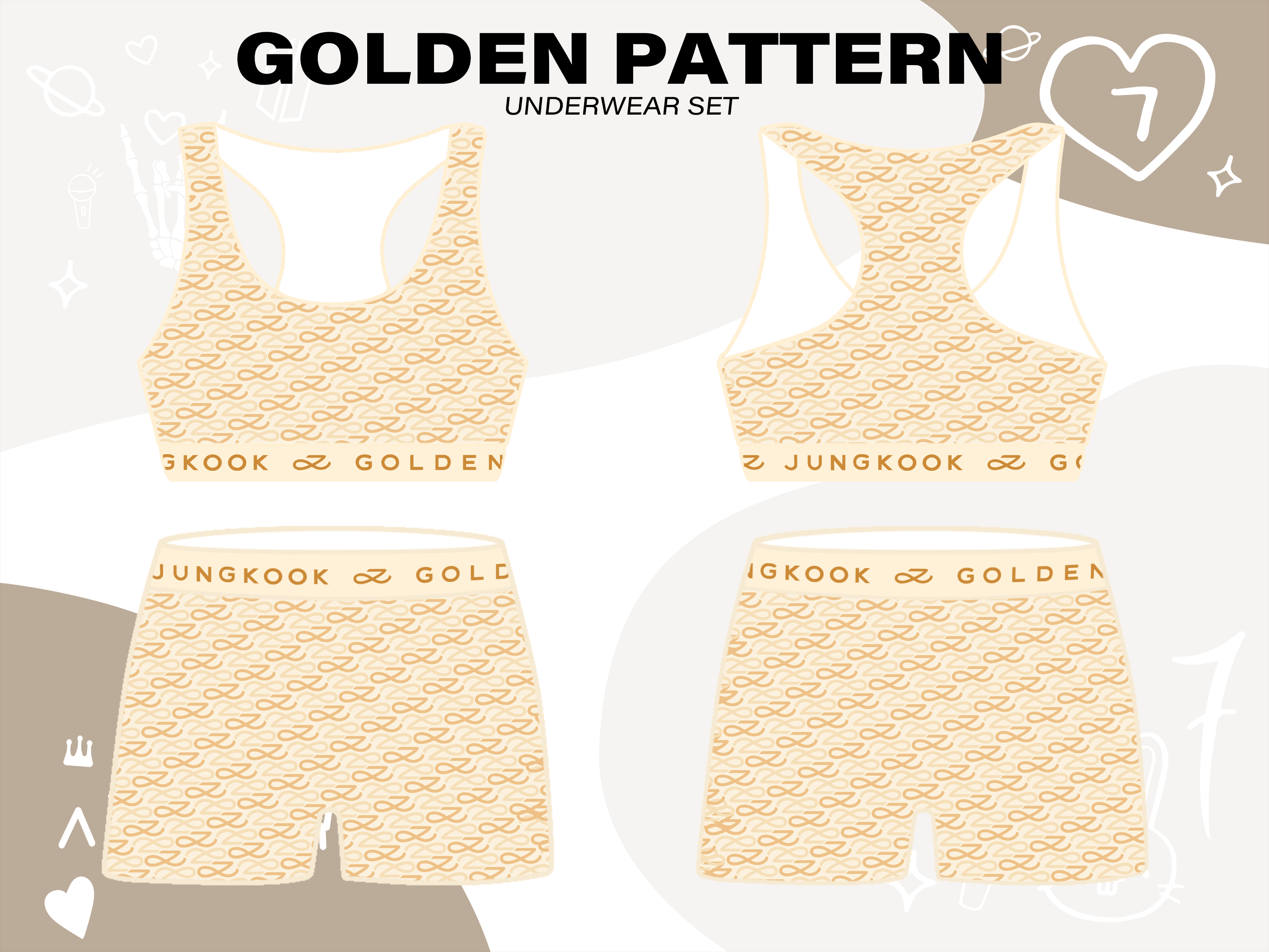 Golden Jungkook Pattern Underwear Set (read description for details)