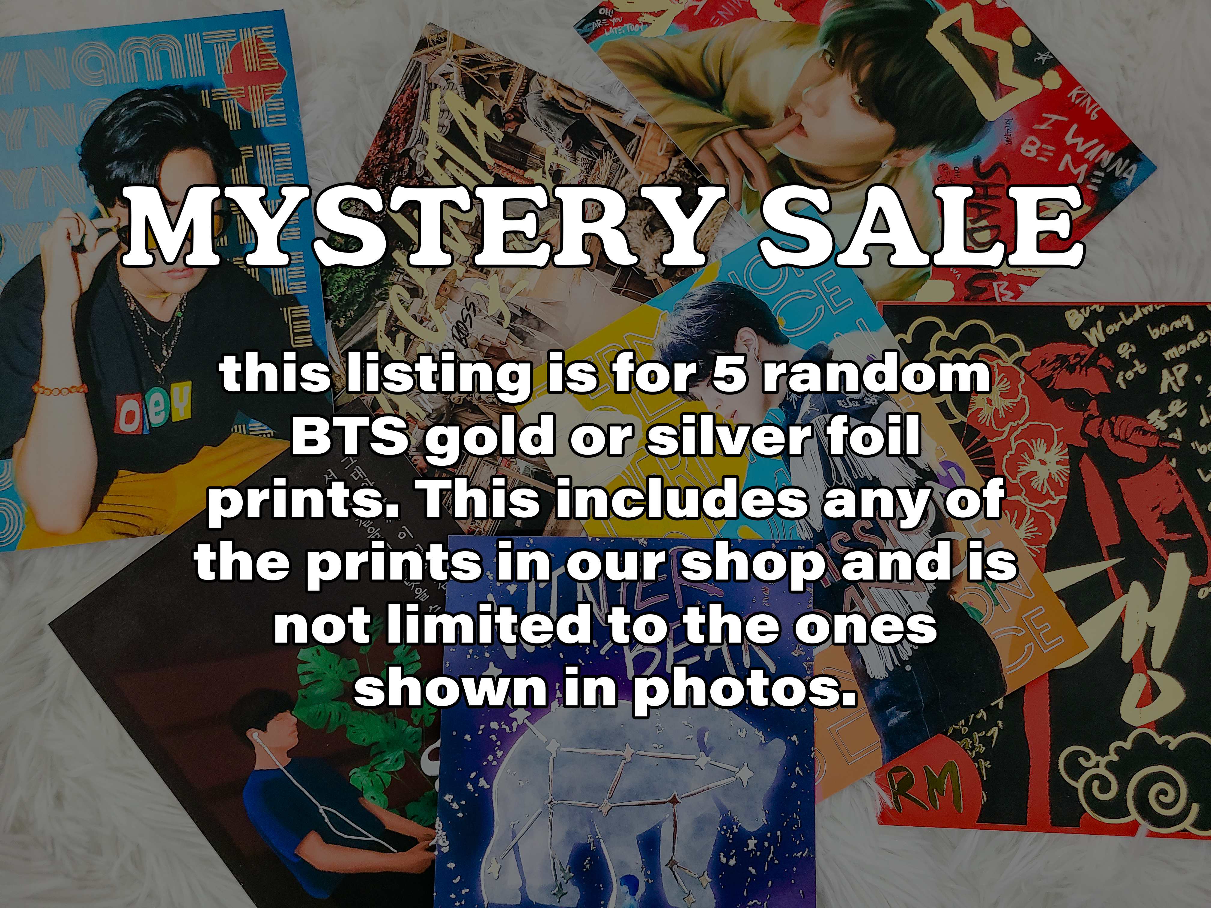 Mystery Box BTS Gold and Silver Foil Prints (Set of 5)